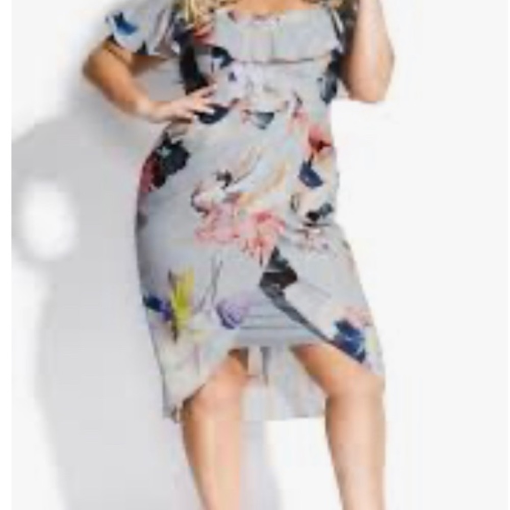 City chic grey blue floral dress xs/14